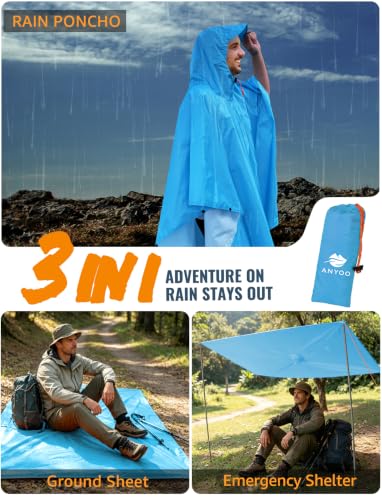 Hooded Rain Poncho for Adult Waterproof Lightweight Raincoat (X Blue)