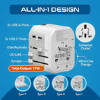 Universal Travel Adapter (White/Silver)