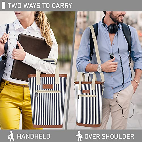 2 Bottle Wine Bag Carrier Insulated Leakproof Wine Cooler Navy Stripes (Navy Stripes)