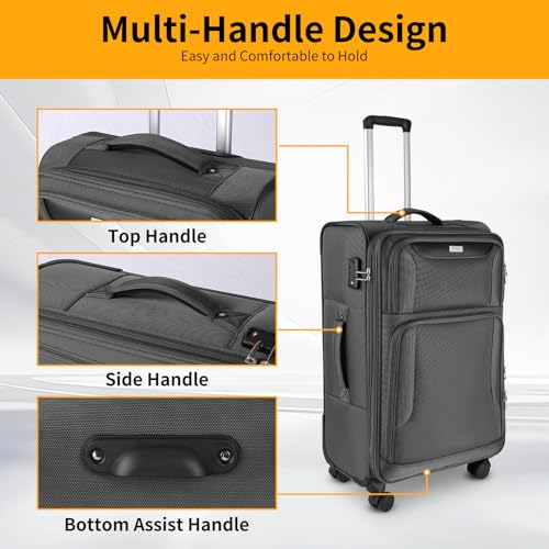 3 Piece Softside Expandable Luggage Set (Grey / 20in/24in/28in)