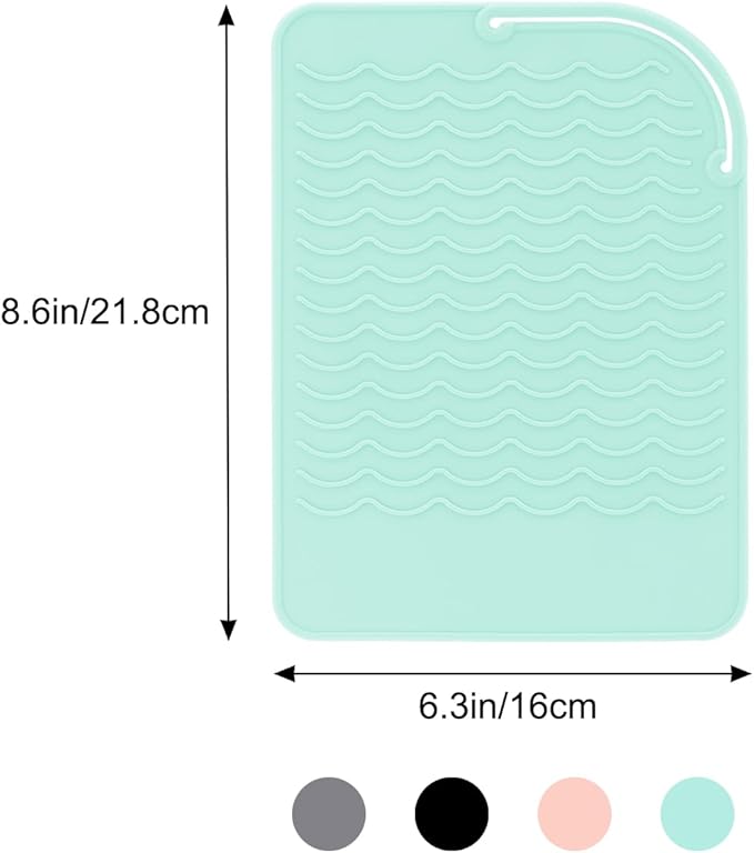 Flat Iron Heat Resistant Silicone Mat for Curling Iron, Hair Straightener Heat Pad, Curling Iron Sleeve, Travel Case Heat Resistant and Other Hair Styling Tools, for Counter, 9 x 6.5 in, Green