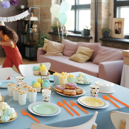 360 Pieces Fall Thanksgiving Plastic Cutlery Set (Orange)