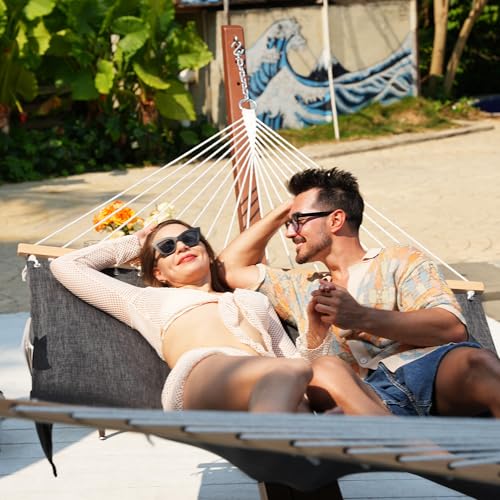 Lazy Daze Double Olefin Quick Dry Hammock with Spreader Bar for Outdoor (Black)