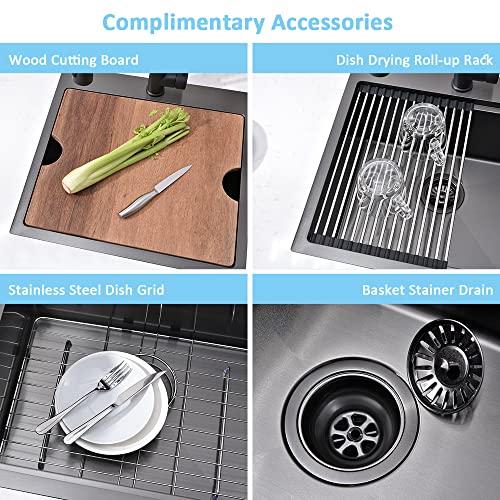 21x20 Drop In Kitchen Sink Black Bar Sink 16 Gauge (21"L x 20"W x 10"D / Black)