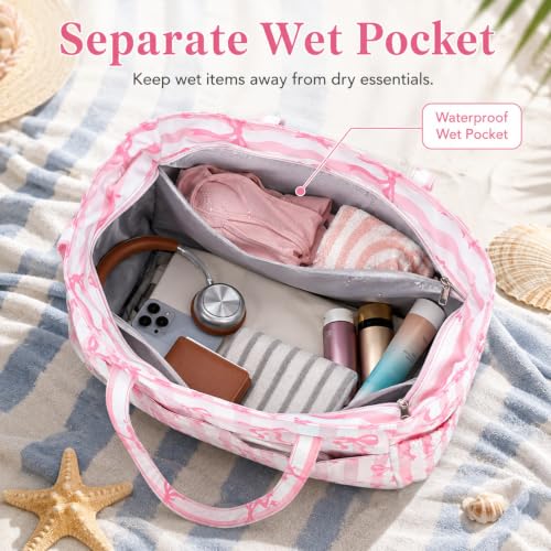 Large Beach Bag for Women (Pink White)