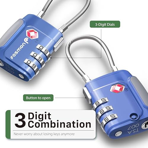TSA Approved Cable Luggage Locks (3 Digit blue 2 pack)
