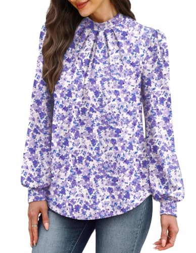 Long Sleeve Shirts for Women Fall Outfits for Women 2026 Business Casual Tops Blouses Dressy Casual Early Fall Fashion Clothing School Outfits for Teachers Work Clothes Trendy (06 - Light Purple Floral / XX-Large)