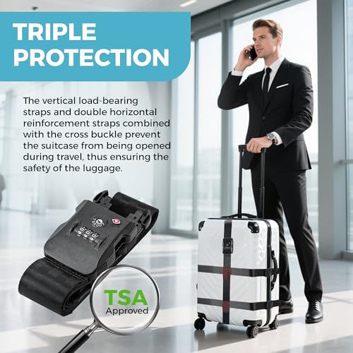 Luggage Straps with TSA Lock (Black 3Pack / Combination Lock Strap)