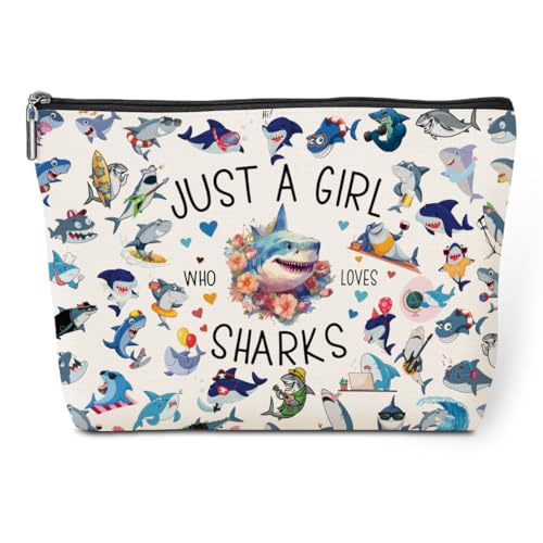 A Girl Loves Sharks Shark Gifts Shark Stuff Sharks Decor Cosmetic Bag travel Makeup Bag Gifts for Women Coworker Teens Bestie Best Friend Birthday Easter Anniversary Graduation Christmas Nurse Day (Girl Sharks 1197)