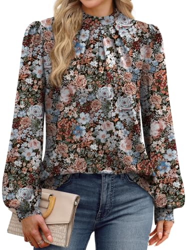 Long Sleeve Shirts for Women Fall Outfits for Women 2026 Business Casual Tops Blouses Dressy Casual Early Fall Fashion Clothing School Outfits for Teachers Work Clothes Trendy (05 - Vintage Pink Floral / Medium)