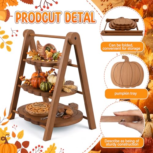 3 Tier Pumpkin Serving Trays Wooden Shaped Pumpkin Platters 12'' 10'' 8'' Charcuterie Plate Board Reusable Party Serving Plate for Halloween Fall Party Decoration (Pumpkin)