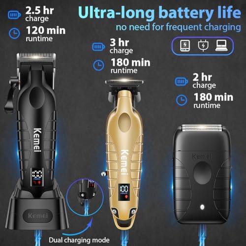KM-2293 3-Piece Cordless Barber Kit with Foil Shaver, Gold (Gold)