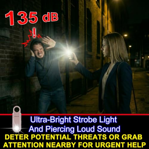 135dB Rechargeable Personal Alarm with Ultra Bright Flashlight (Black / Rechargeable & Built-in Flashlight)