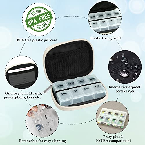 Weekly Travel Pill Organizer Cute Pill Case with 7 Day Pill Box (1 Case + 1 Box / A. Bloom 01)