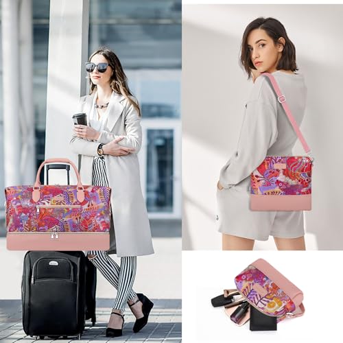Weekender Bag for Women 21.5" Travel Duffel Large Carry On Bag 3PCS (Large / 8a-Pink)