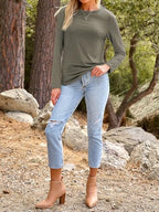 Long Sleeve Shirts for Women Casual Crewneck Tops Basic Tees (Large / 01olive)