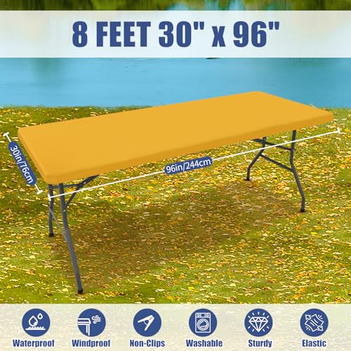 2 Pack Rectangle Spandex Fitted Table Cloth (Mustard Yellow / 96" x 30" (Rectangular))