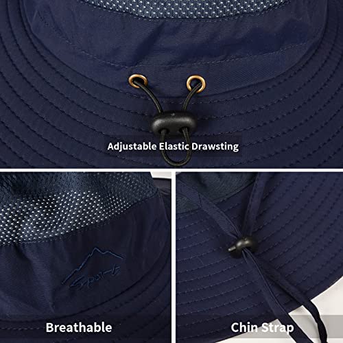 Sun Hats for Men Women Fishing Hat UPF 50+ Breathable Wide Brim Summer UV Protection Hat (1pack-navy Blue)