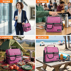 Insulated Lunch Bag Women Men (Heather Pink)