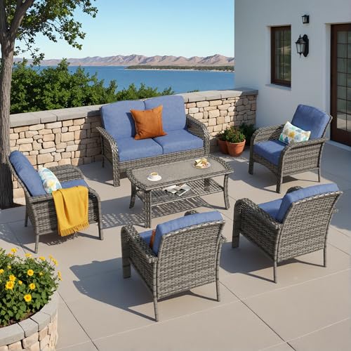 Patio Furniture Set (6 PCS Loveseat Chair Set / Deni Blue)