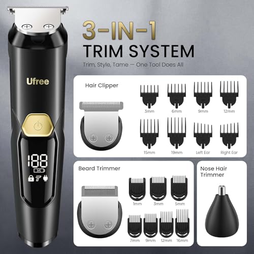 3-in-1 Beard Trimmer for Men, IPX6 Waterproof Electric Razor (Black)