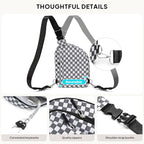 Anti Theft Crossbody Bags Small Crossbody Sling Bag for Women & Men (Black White Gingham)