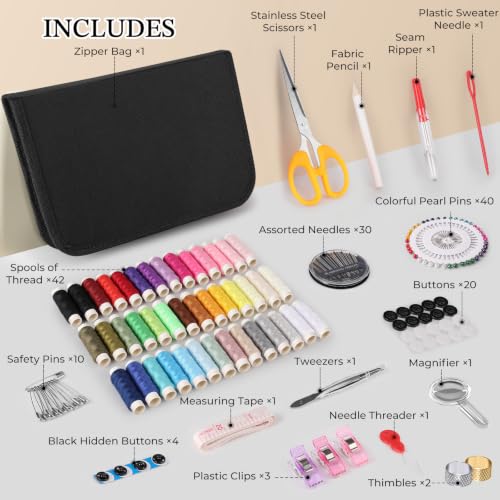 Sewing Kit Travel for Adults Beginner (Black / XL)