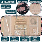Travel Jewelry Case Organizer Roll Bag Accessories Floral Black (Floral Black)