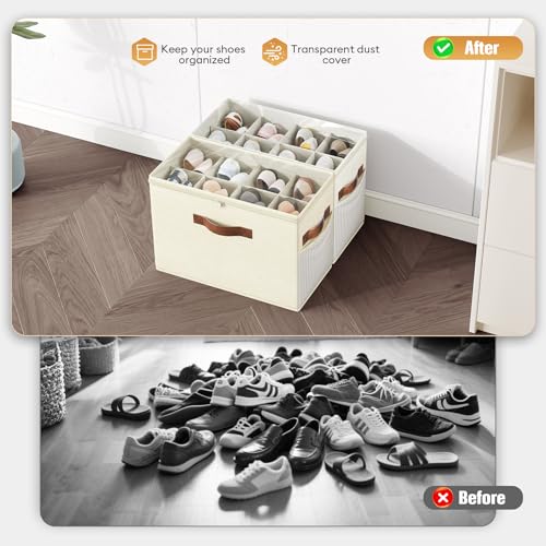 2 Pack Shoe Organizer for Closet (beige+beige-yellow)
