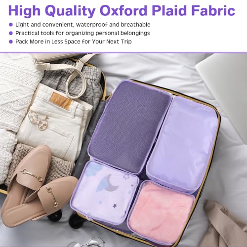 2 Packs Travel Packing Cubes 10 Pcs with Shoe Bags Purple (Purple)
