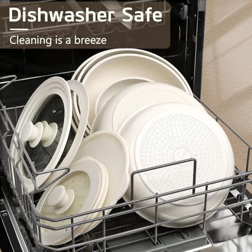 17PCS Pots and Pans Set Nonstick Cookware Set with Detachable Handle (Cream White / 17PCS-Standard)