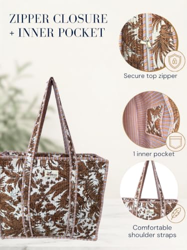 100% Cotton Quilted Tote Bag For Women (Desert Leaves)