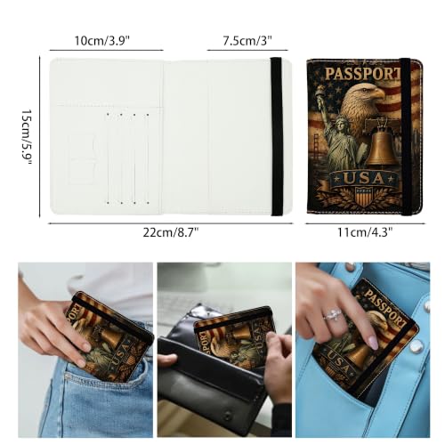 USA Eagle Passport Holders Leather Passport Wallet for Travel Essentials (USA Eagle / One Size)
