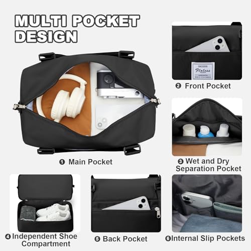 Large Travel Duffle Bag Expandable Carry On Weekender for Women 18x14x8 (A54-Black / X-large)