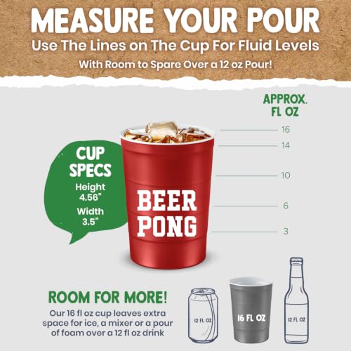 16 oz. Durable & Reusable Party Cups (Beer Pong Red / 12 Count)