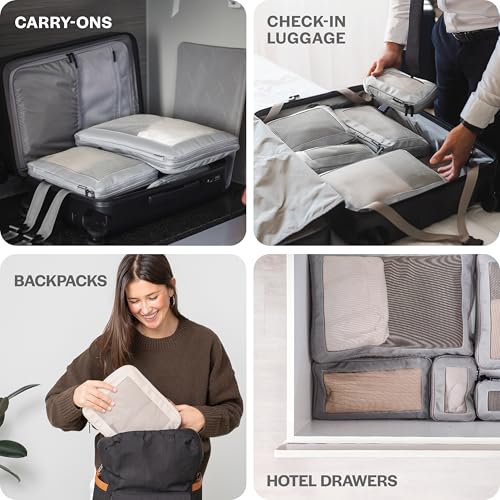 Compression Packing Cubes for Travel (6-Pack / Light Grey)