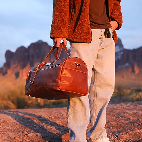 Handmade Leather Duffel Bag Luxury Duffle Bag Leather weekender Backpack for Men Full Grain Brown Leather TSA Approved