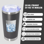 20 oz Tumbler Insulated Tumblers Stainless Steel Coffee Mug (Gray)