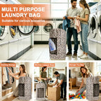 Laundry Backpack Portable Travel Laundry Bags with Straps and Mesh Pocket (Leopard Print / 2 Pack)