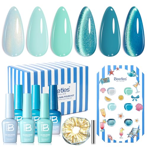 Beetles Blue Gel Nail Polish Set (A - Blue White Pink | Shore Light)