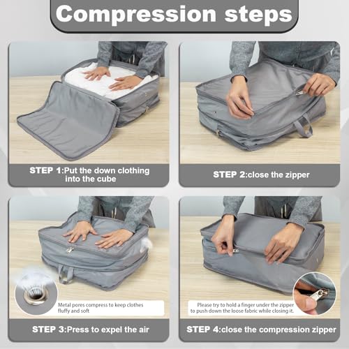 Packing Cubes for Travel Packing Organizers Compression Travel Cubes (Grey / Large)