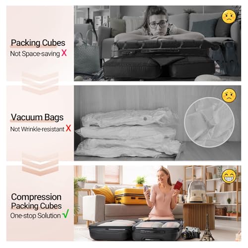 10 Set Compression Packing Cubes for Travel Gifts Mom Women (Beige)