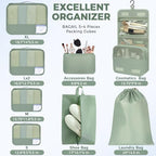 9 Set Packing Cubes with Packing List Luggage Packing Organizers for Travel Accessories (Matcha Green)