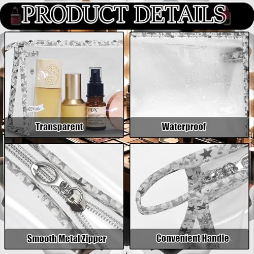 12 Pieces Large Clear Makeup Bag PVC Portable Travel Makeup Cosmetic Toiletry Zippered Pouches Waterproof Vinyl Plastic Clear Organizer Storage Case (12pcs Gray L)