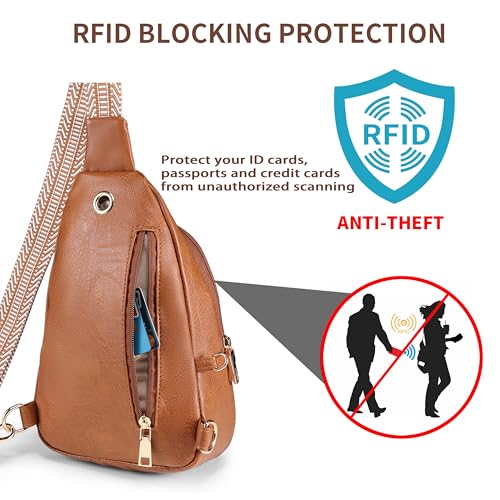 Crossbody Bags for Women Anti Theft Small Sling Handbag with Zipper Lock Vegan Leather RFID Blocking Chest Pure (Brown)