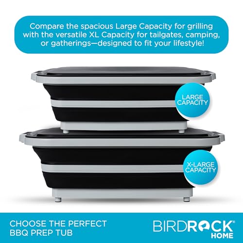 18L Collapsible BBQ Prep Tub with Lid (Black / 22"L x 16"W x 7.1H")