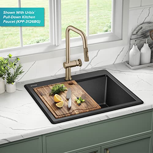 Bellucci 25 inch Granite Workstation Drop In Top Mount Single Bowl Kitchen Sink in Metallic Black with Accessories (25 Inch / Black)