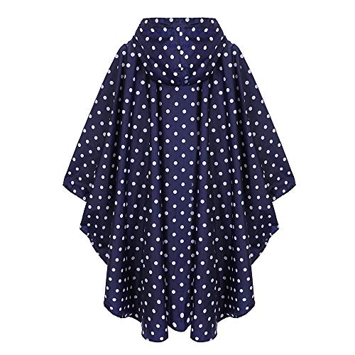 Rain Poncho Jacket Coat Hooded Zipper Style for Women (One Size / Blue-dot)