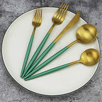 20-Piece 18/10 Stainless Steel Flatware Silverware, Luxury Dinnerware Set Travel Cutlery Tableware Include Knife Fork Spoon Service for 4, Dishwasher Safe (Green Handle Matte Gold) (Service for 4 / Green Handle Gold)