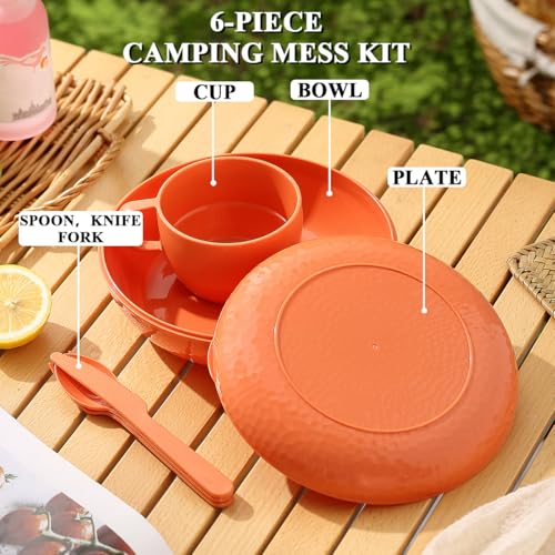 6 Piece Camping Mess Kit with Bowl (1.Orange)